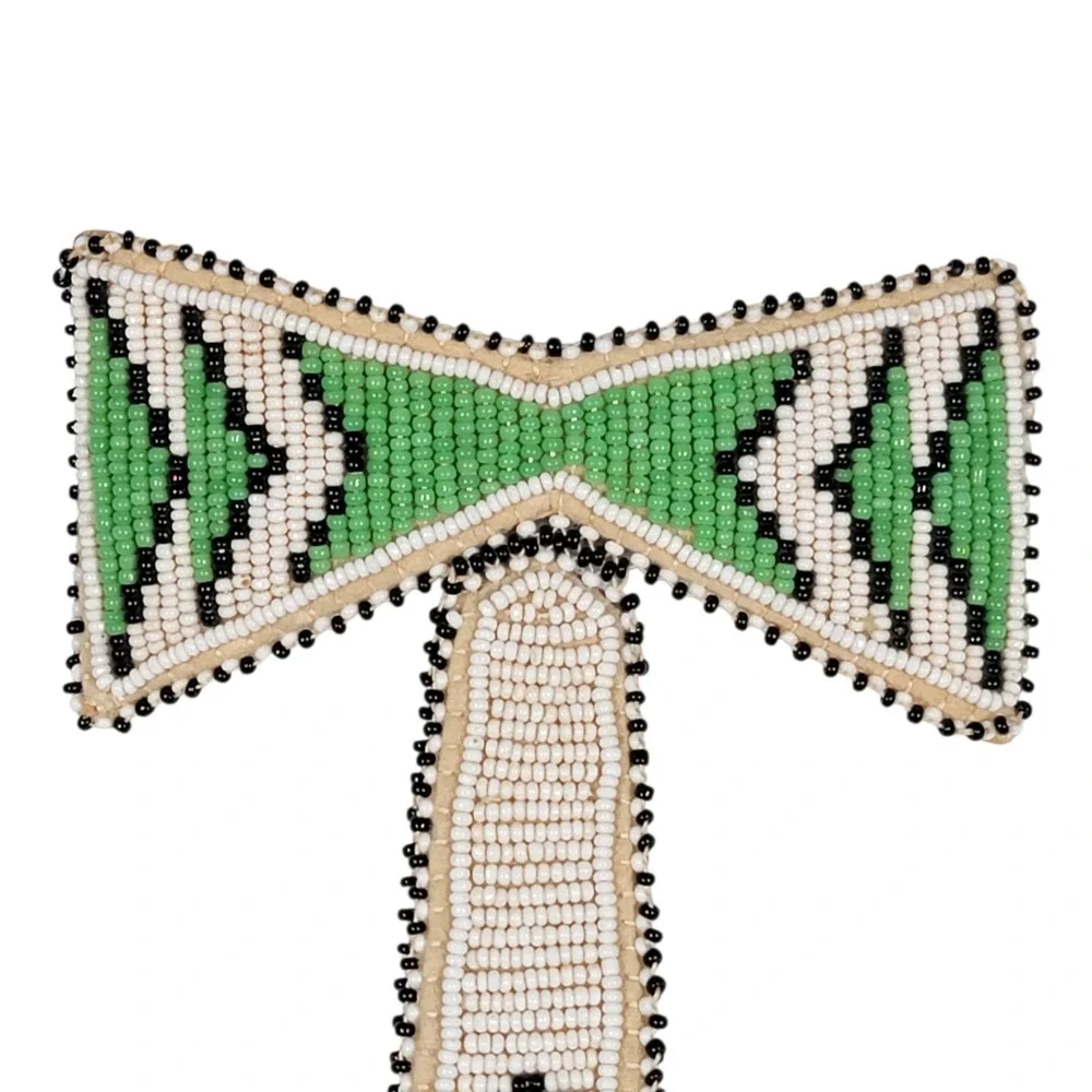 VTG 50s Southwestern Hand Loomed Beaded Bow Neck Tie Childrens‎ Clip On Green